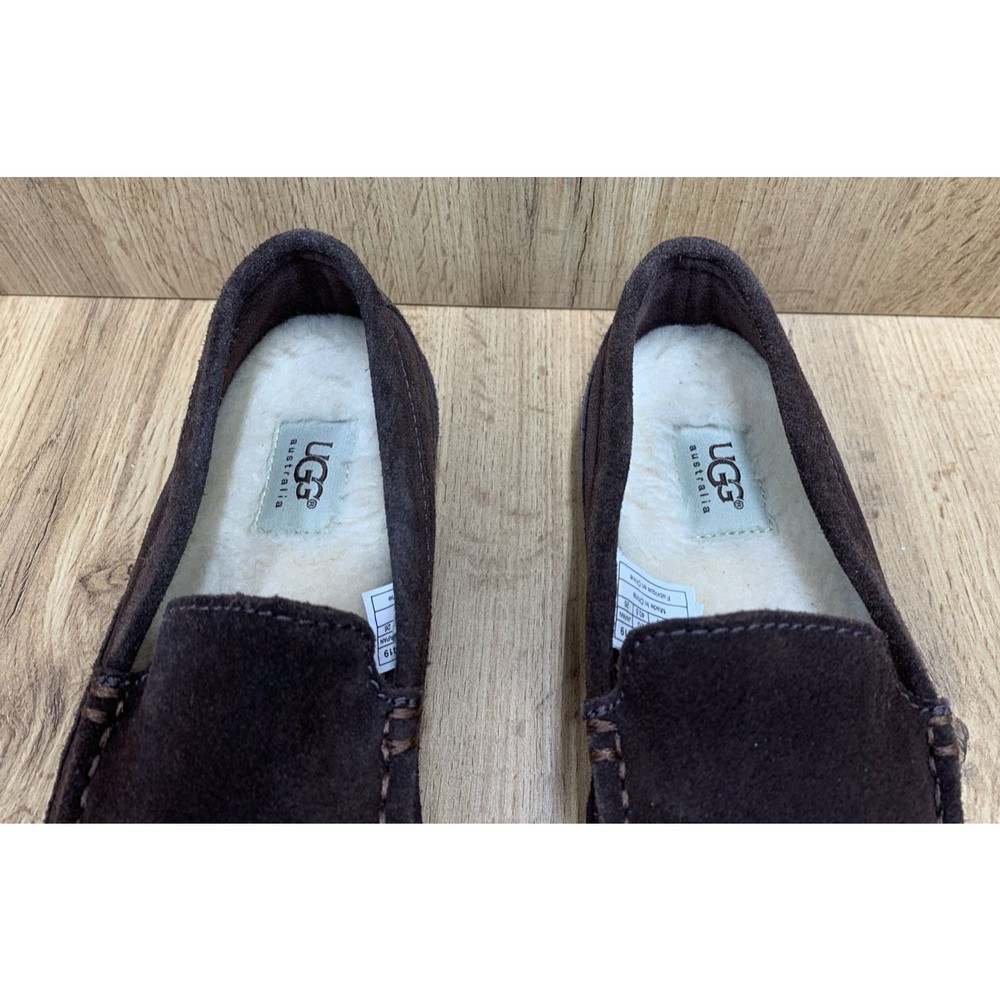UGG Men’s 8 Alder Suede Slip On Loafers Sheepskin Lining Black Slippers 1003419 - Picture 8 of 16